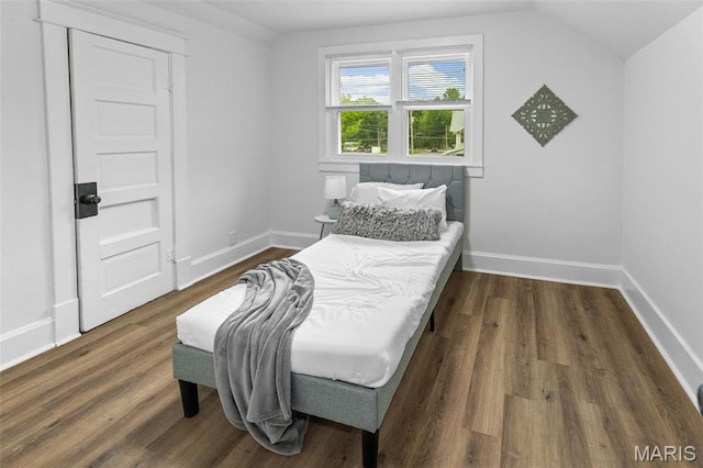1801 Main St, Alton, IL 62002 - bedroom featuring dark wood-style flooring and lofted ceiling