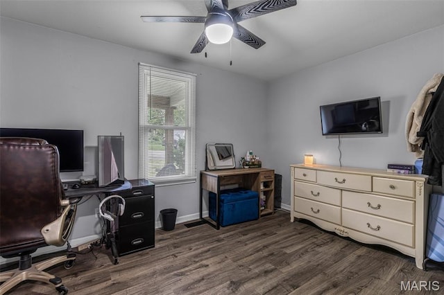 302 Bogy St, De Soto, MO 63020 - office area featuring dark wood-type flooring and ceiling fan
