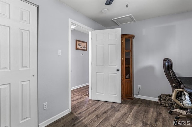 302 Bogy St, De Soto, MO 63020 - office featuring dark wood-type flooring and attic access
