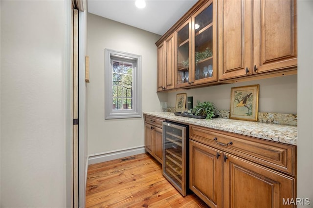 701 Crown Pointe Farms, Defiance, MO 63341 - bar area with wine cooler, light wood-style floors, and recessed lighting