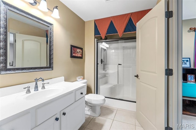 701 Crown Pointe Farms, Defiance, MO 63341 - bathroom featuring a shower stall, vanity, and tile patterned floors