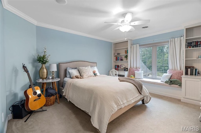 701 Crown Pointe Farms, Defiance, MO 63341 - carpeted bedroom with crown molding and a ceiling fan