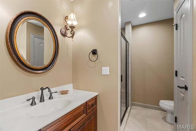 701 Crown Pointe Farms, Defiance, MO 63341 - full bath featuring vanity, a stall shower, tile patterned flooring, and recessed lighting