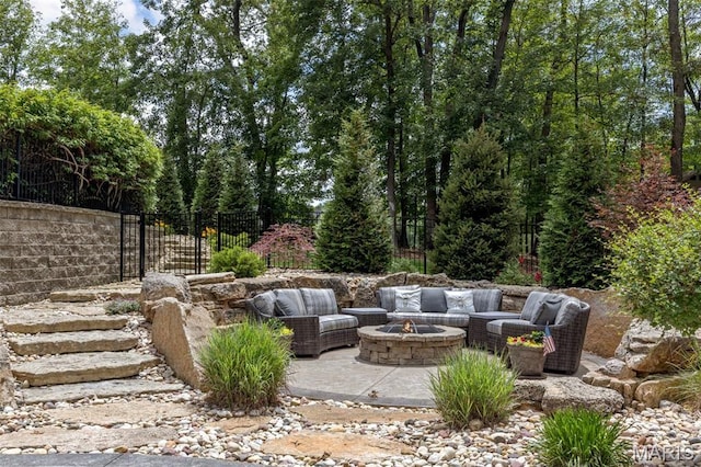 701 Crown Pointe Farms, Defiance, MO 63341 - view of patio with an outdoor living space with a fire pit
