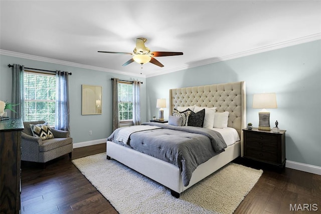 3038 Woodbridge Creek Dr, Saint Louis, MO 63129 - bedroom featuring dark wood-style flooring, crown molding, and ceiling fan