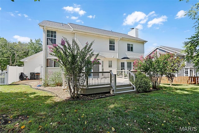 3038 Woodbridge Creek Dr, Saint Louis, MO 63129 - rear view of house with a chimney and a deck
