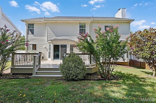 3038 Woodbridge Creek Dr, Saint Louis, MO 63129 - rear view of house featuring a chimney and a wooden deck