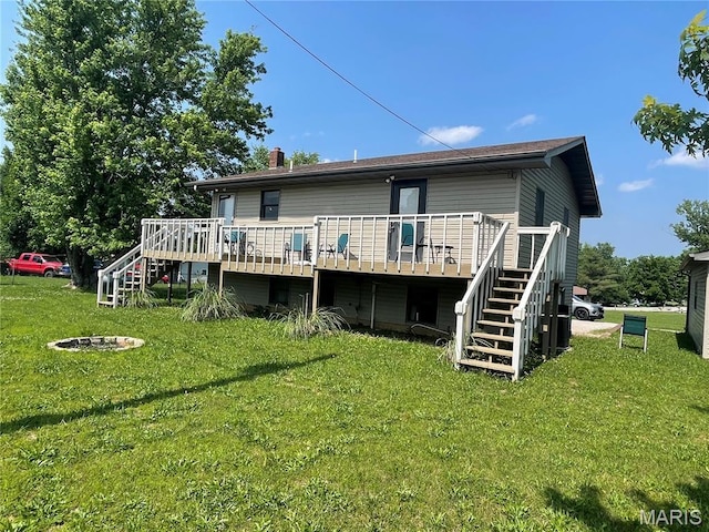 128 Myers St, Licking, MO 65542 - rear view of property featuring stairs, a wooden deck, and a yard