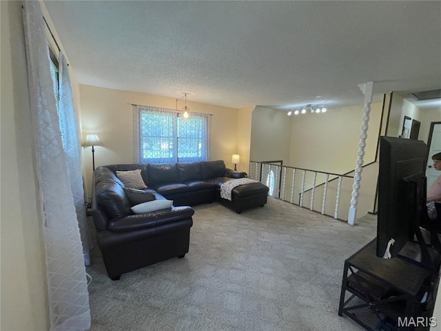 128 Myers St, Licking, MO 65542 - living area featuring carpet and a textured ceiling