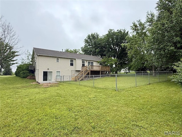 51 Tower St, Moscow Mills, MO 63362 - rear view of house featuring stairway, a wooden deck, and a fenced backyard