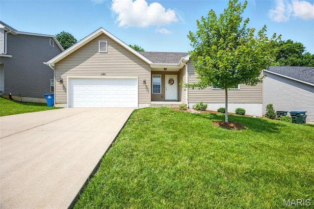 1161 Foxwood Estates Dr, Arnold, MO 63010 - view of front facade with an attached garage, concrete driveway, and a front lawn