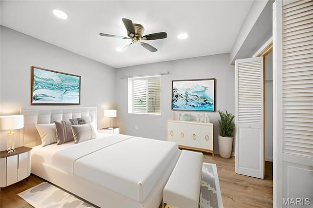 1161 Foxwood Estates Dr, Arnold, MO 63010 - bedroom with light wood-type flooring, recessed lighting, and ceiling fan