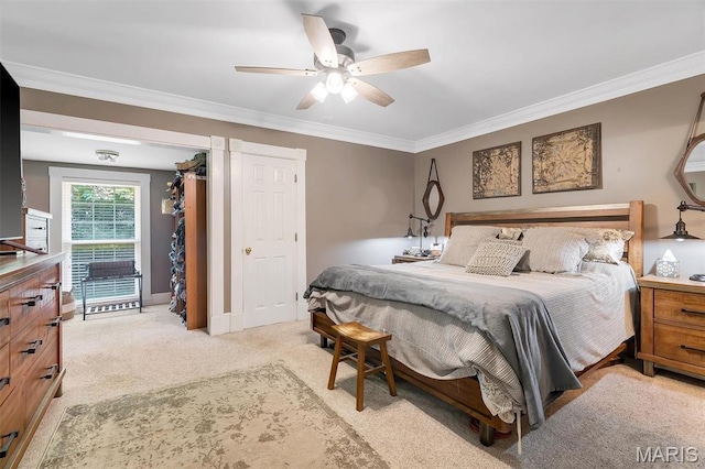 2466 State Road Ff, Eureka, MO 63025 - bedroom featuring ornamental molding, light carpet, and a ceiling fan