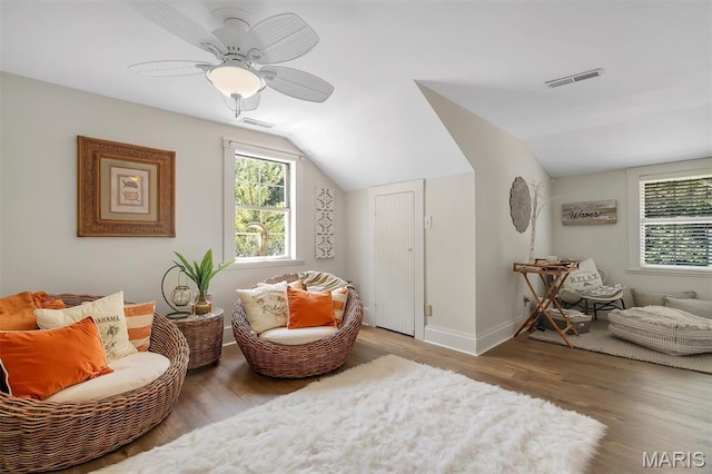 2466 State Road Ff, Eureka, MO 63025 - sitting room with wood finished floors, vaulted ceiling, and a ceiling fan