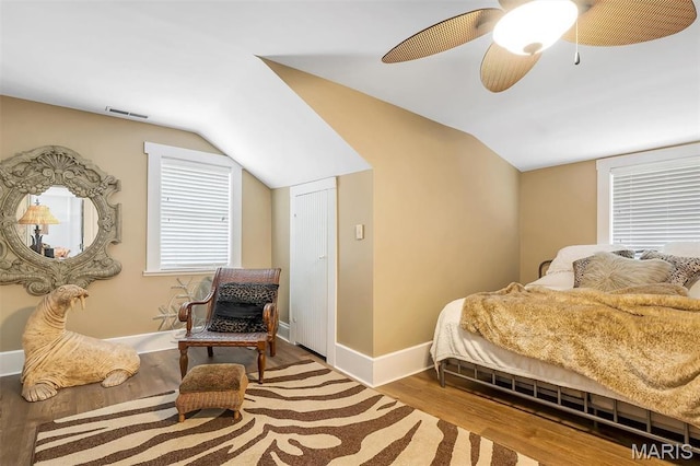 2466 State Road Ff, Eureka, MO 63025 - bedroom featuring lofted ceiling, wood finished floors, and ceiling fan