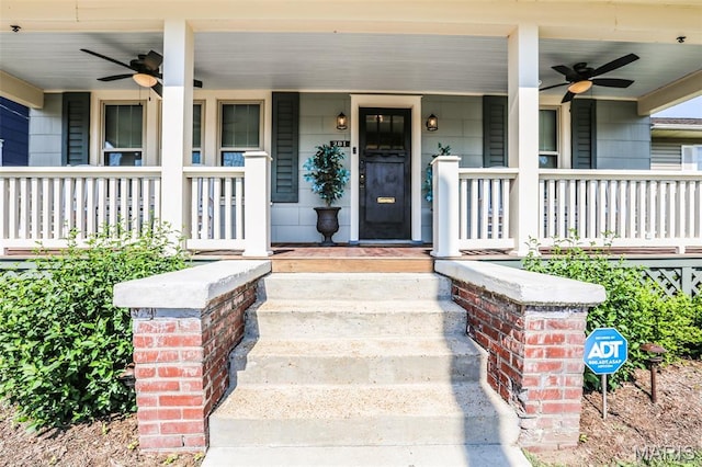 201 S Columbus St, Pacific, MO 63069 - property entrance featuring ceiling fan and a porch