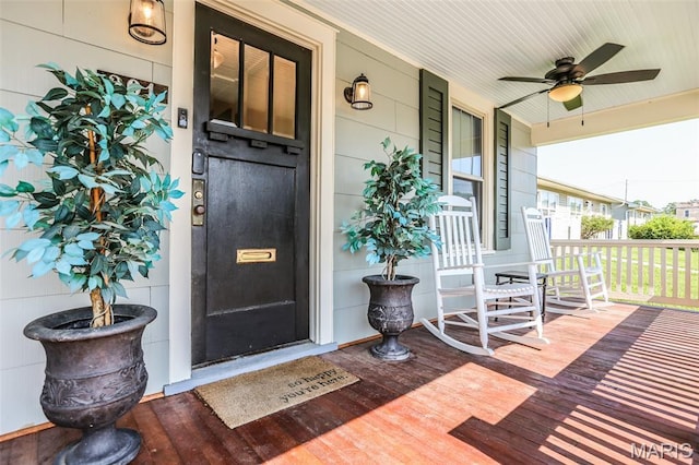 201 S Columbus St, Pacific, MO 63069 - property entrance with covered porch and a ceiling fan