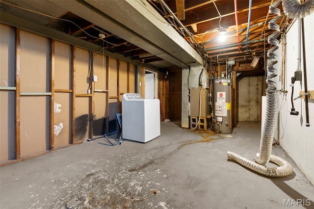 2185 Orleans Ln, Florissant, MO 63031 - unfinished below grade area featuring washer / dryer, water heater, and heating unit