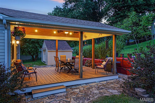 1809 Partridge Dr, Windsor Township, MO 63052 - deck with outdoor dining space, a shed, and a gazebo