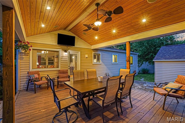 1809 Partridge Dr, Windsor Township, MO 63052 - wooden deck with a ceiling fan and outdoor dining space