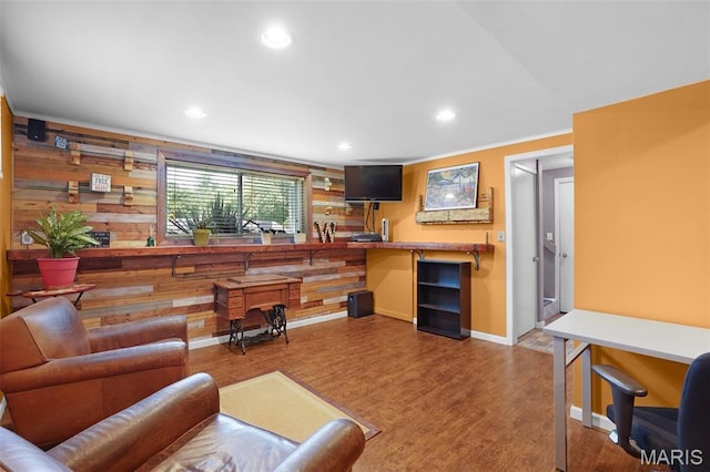 1809 Partridge Dr, Windsor Township, MO 63052 - living area featuring wood finished floors, recessed lighting, and wooden walls