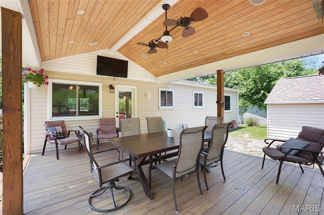 1809 Partridge Dr, Windsor Township, MO 63052 - deck with a ceiling fan and outdoor dining space