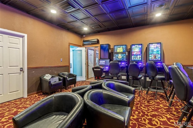 201 Houser St, Park Hills, MO 63601 - home theater room featuring an ornate ceiling, carpet floors, and recessed lighting