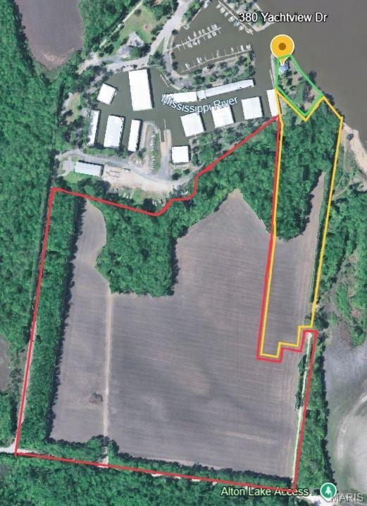 380 Yachtview Dr, West Alton, MO 63386 - aerial overview of property's location featuring property parcel outlined