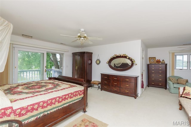 380 Yachtview Dr, West Alton, MO 63386 - bedroom featuring access to outside, light colored carpet, and ceiling fan