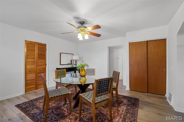 4950 Eichelberger St, Saint Louis, MO 63109 - dining space with ceiling fan and light wood finished floors