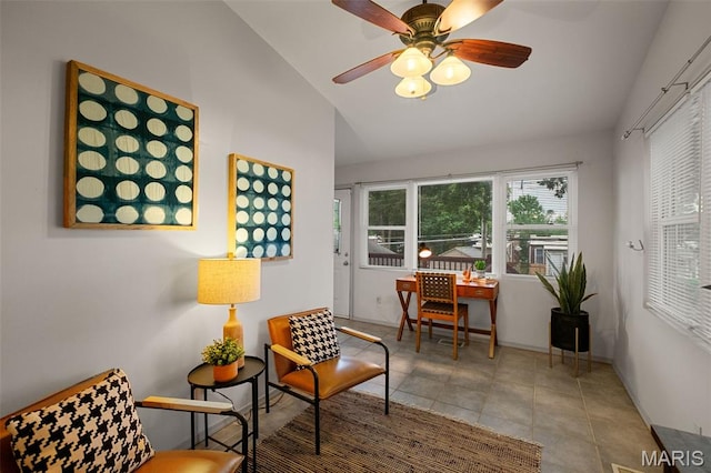 4950 Eichelberger St, Saint Louis, MO 63109 - living area with vaulted ceiling and ceiling fan