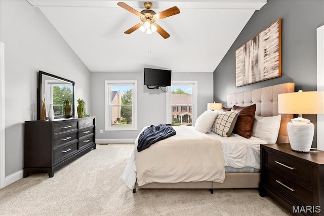 16544 Willow Glen Dr, Wildwood, MO 63040 - bedroom featuring lofted ceiling, light colored carpet, and ceiling fan