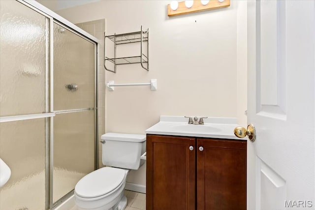 16544 Willow Glen Dr, Wildwood, MO 63040 - bathroom featuring a shower stall, vanity, and tile patterned flooring