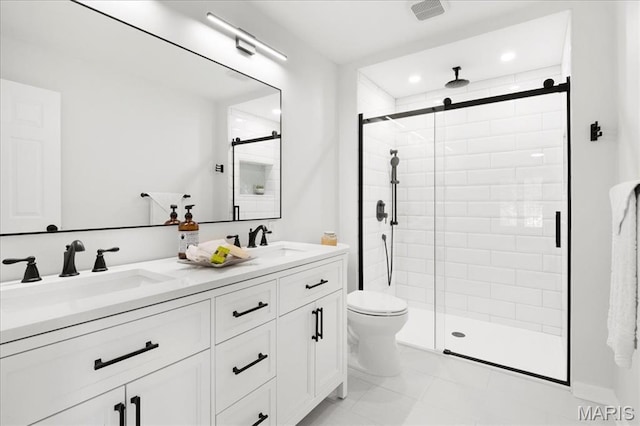 15371 Timber Hill Ln, Chesterfield, MO 63017 - bathroom featuring a shower stall, double vanity, and recessed lighting