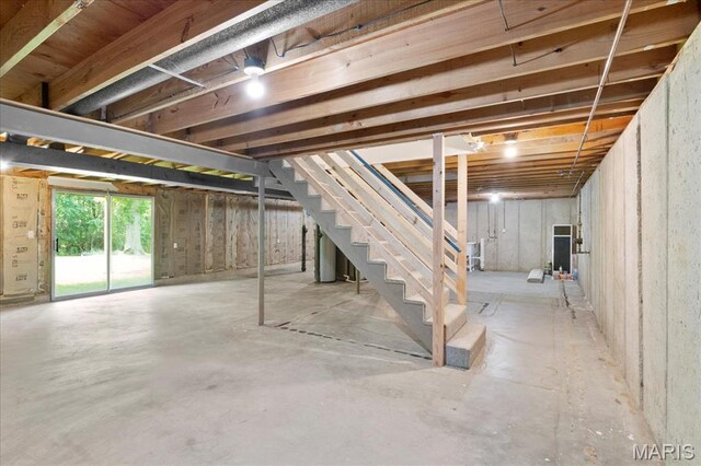 15371 Timber Hill Ln, Chesterfield, MO 63017 - below grade area with stairway and water heater