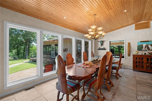 2402 Ripley Rte Unit A, Doniphan, MO 63935 - dining area featuring wooden ceiling, vaulted ceiling, plenty of natural light, a chandelier, and a textured wall