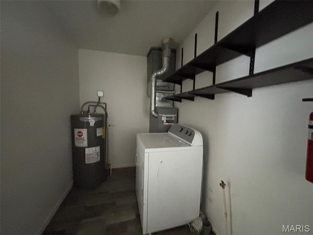 348 Mill St, Bethalto, IL 62010 - washroom featuring washer / dryer, electric water heater, and wood finished floors