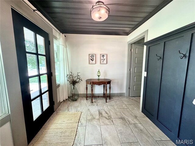1311 W Line St, Palmyra, MO 63461 - foyer with wooden ceiling and crown molding
