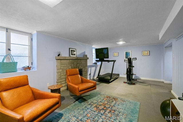 8140 Pershing Ave, Clayton, MO 63105 - sitting room with a fireplace and ornamental molding