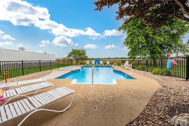 201 Mcclelland Dr, Troy, IL 62294 - view of pool featuring a patio, a fenced backyard, and a pool with connected hot tub