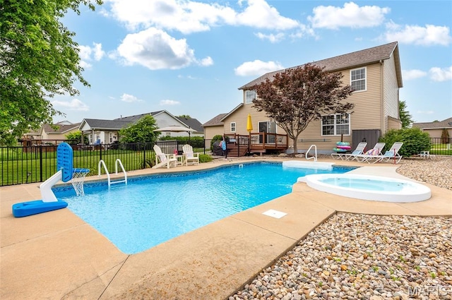 201 Mcclelland Dr, Troy, IL 62294 - view of pool with a deck, a patio, a residential view, and a pool with connected hot tub