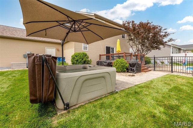 201 Mcclelland Dr, Troy, IL 62294 - view of yard with a hot tub and a wooden deck