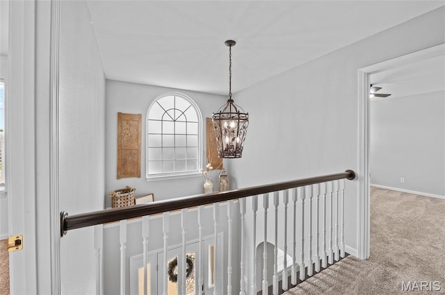 201 Mcclelland Dr, Troy, IL 62294 - hallway with carpet flooring, plenty of natural light, and a chandelier