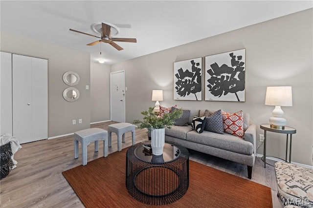 9003 Villaridge Ct Unit A, Affton, MO 63123 - living room featuring wood finished floors and ceiling fan