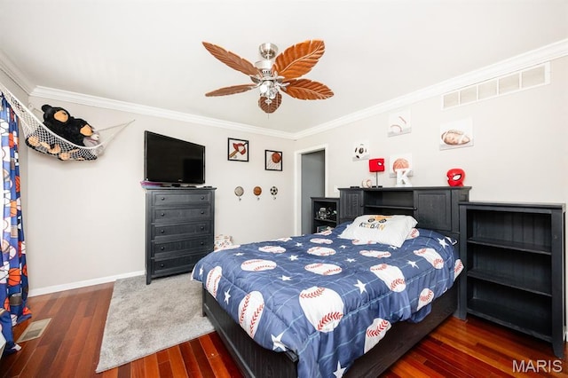 1241 Antique Ln, Mascoutah, IL 62258 - bedroom featuring ornamental molding, wood finished floors, and a ceiling fan