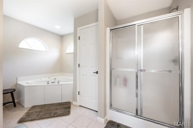 1241 Antique Ln, Mascoutah, IL 62258 - bathroom featuring a shower stall, a garden tub, and tile patterned floors