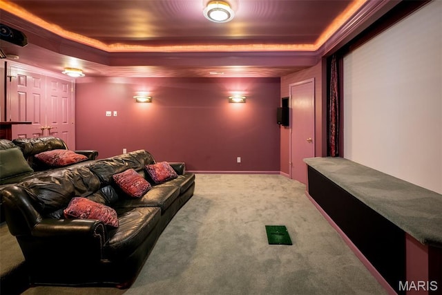 824 Legends View Dr, Eureka, MO 63025 - carpeted home theater featuring a tray ceiling
