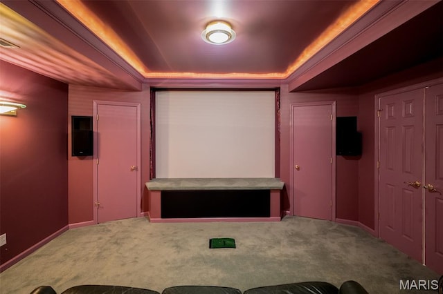 824 Legends View Dr, Eureka, MO 63025 - cinema with a tray ceiling and carpet flooring