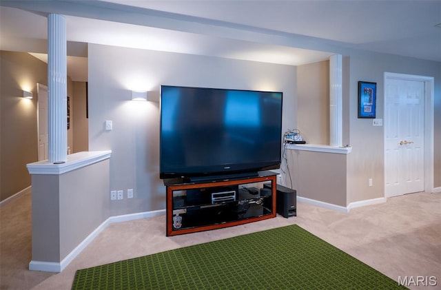 824 Legends View Dr, Eureka, MO 63025 - unfurnished living room featuring carpet floors and ornate columns