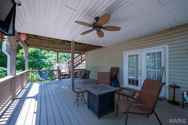 824 Legends View Dr, Eureka, MO 63025 - wooden terrace with stairs, french doors, and ceiling fan